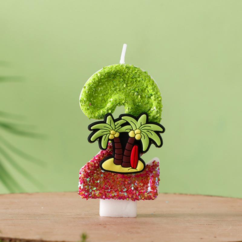 Cute Coconut Tree Number Birthday Candle Cake Decoration