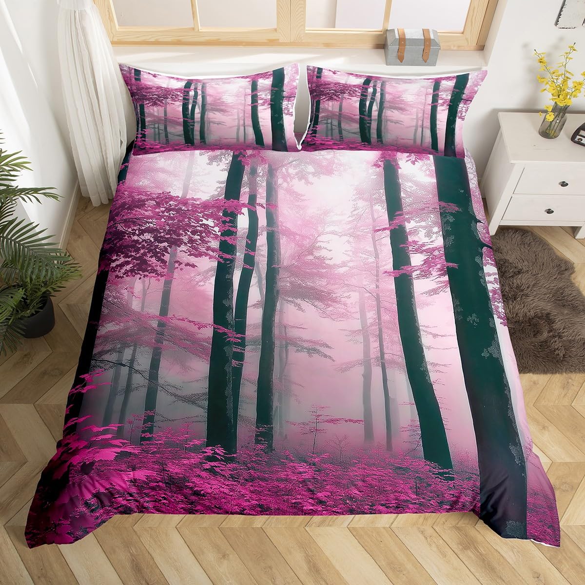 

Comforter Birch Straight Tree Trunk Comforter Tree Lush Bedding Set Botanical Fresh Natural Rustic Country Comforter (quilt)-EU Single(135*200cm)3pcs