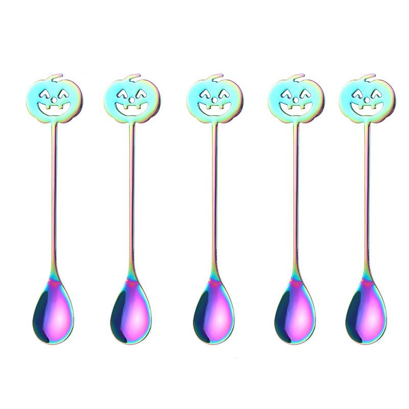 Cuillère à café citrouille mignonne en acier inoxydable Mini cuillère à dessert thé dorée Créative Spoons Thème Fête Halloween Ustensiles de cuisine
