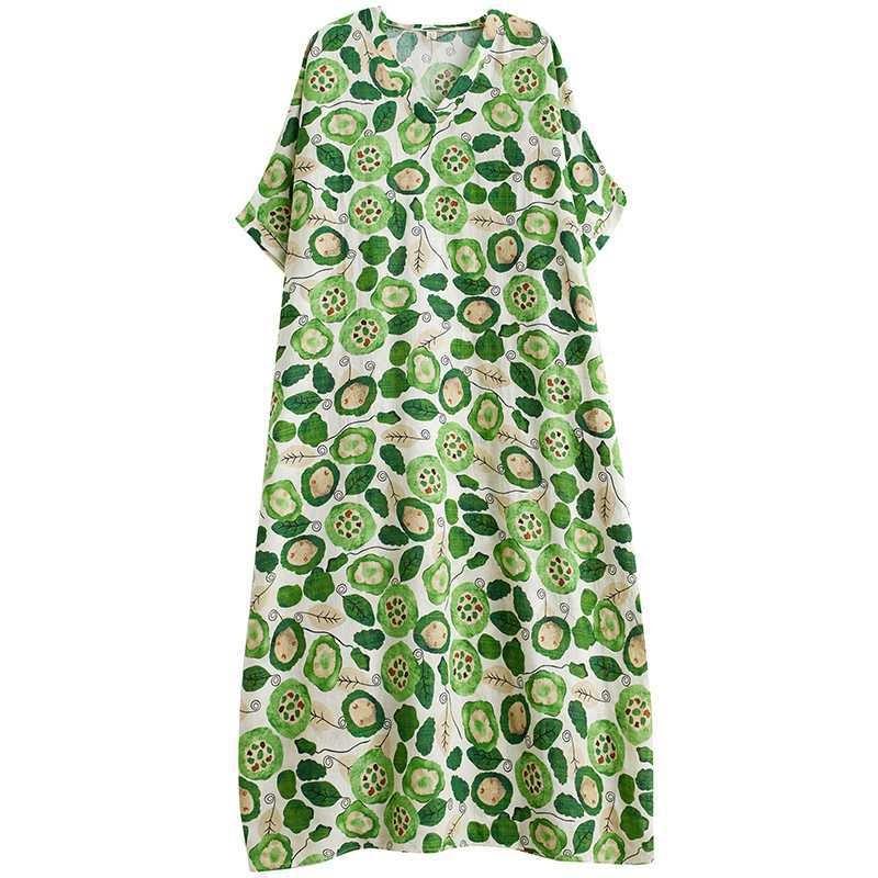 2025 Summer Floral Vacation Style Travel V-Neck Vintage Long Flesh Covering Dresses