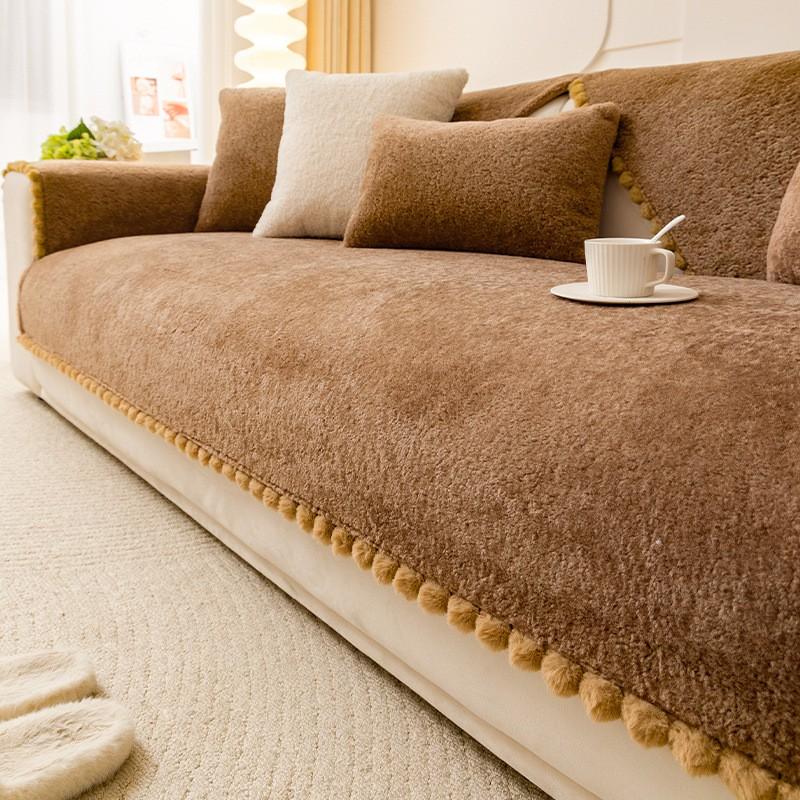 Lamb Fleece Sofa Cushion Winter Thick Warm Non-Slip Cover Living Room