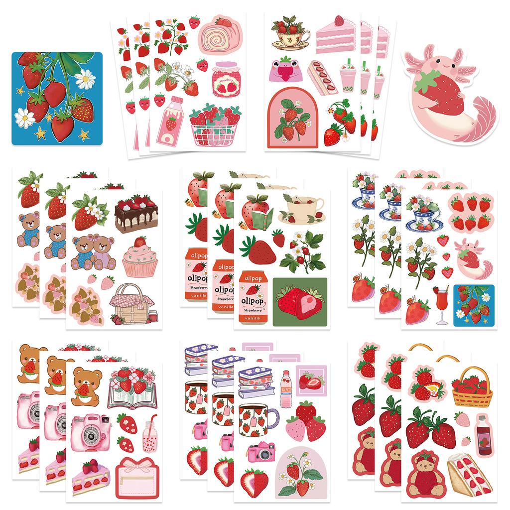 8 Korean Cartoon Strawberry Collage Stickers Can Be DIY Decorative Guka Hand Account Small Card Mobile Phone Case