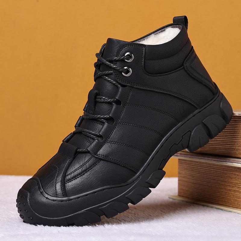

Шерстяные хлопковые ботинки, зимние мужские хлопковые туфли, бархатное тепло, высокий верх, утолщенные хлопковые туфли, сноубутсы, кожаные ботинки, мужская пагода 44 чёрный