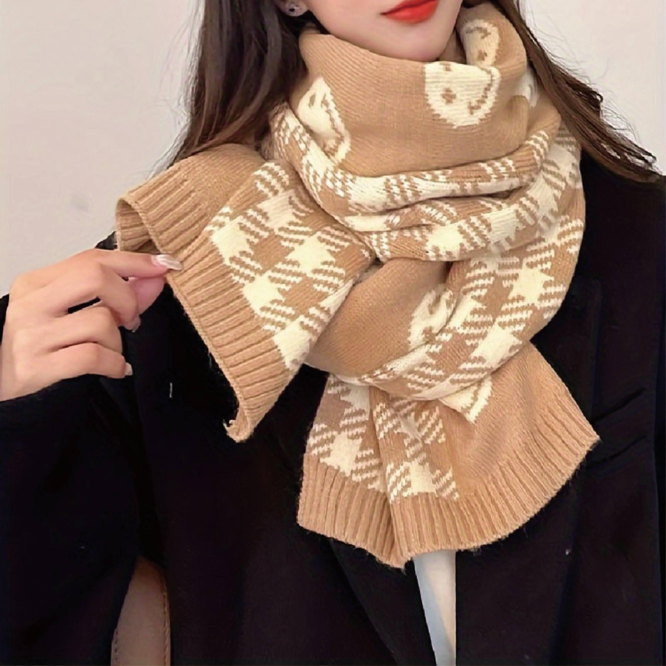 Элегантный клетчатый шарф с улыбающимся лицом, толстый теплый клетчатый прямоугольный шарф, осенне-зимний холодостойкий эластичный шарф на шею хаки