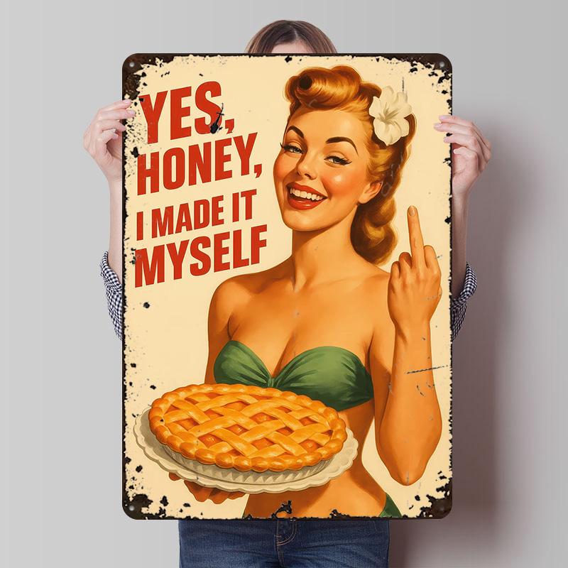 

Retro Pin-Up Girl With Funny Kitchen Tinplate Poster Customized Wall Art Vintage Metal Signs Retro Tin Plaque for Office Decor 20x30cm（7.8x11.8inch）