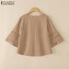 ZANZEA Women Casual Round Neck Solid Color 3/4 Sleeve Loose Blouse