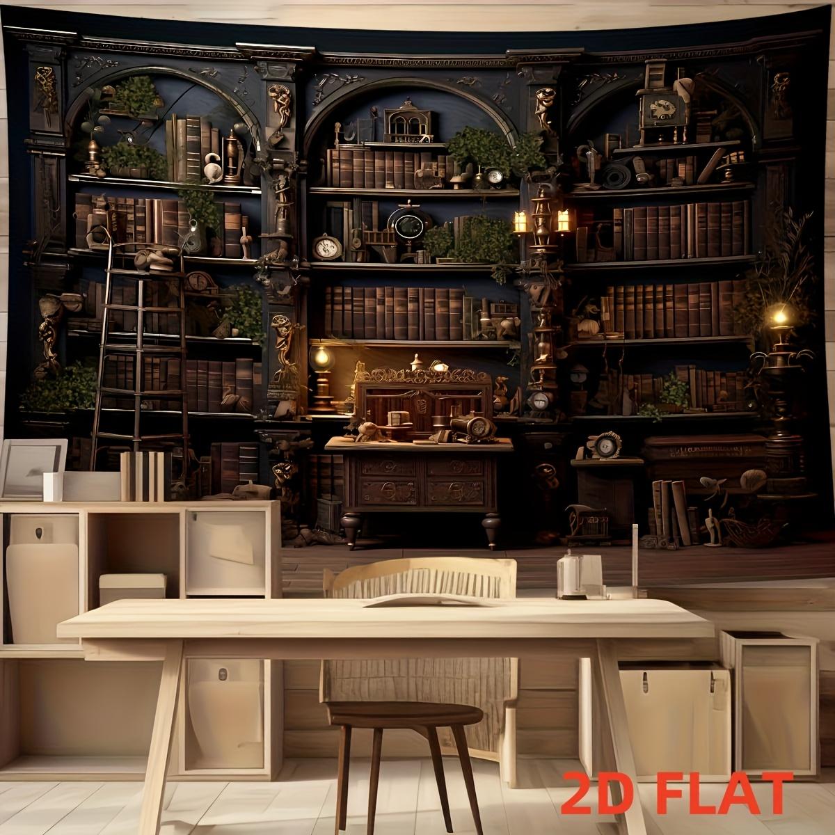 

Dark Academia Library Bookshelf Wall Tapestry Vintage Study Room Decor Fantasy Magical Castle Interior Art Print Background for 74x94cm(29x37in)