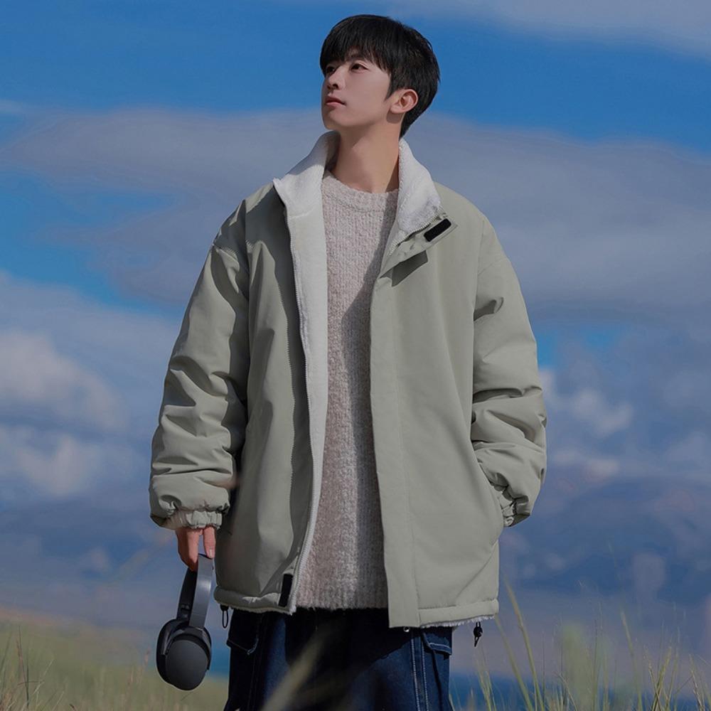 Winter new fashion versatile velvet windproof waterproof cotton-padded clothes men's casual jacket