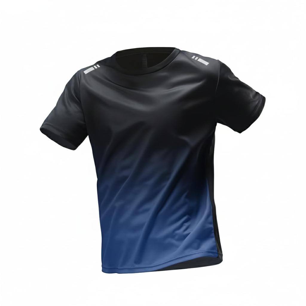 Men's Gradient Athletic T-Shirt, Short Sleeve Stretch Crew Neck Sports Top for Running Gym and Training