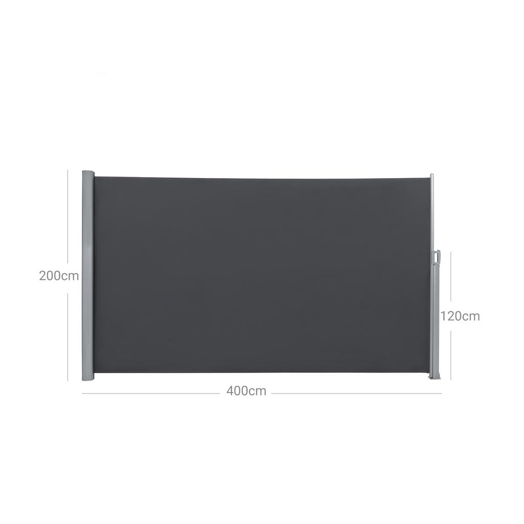 SONGMICS 200 x 400 cm (H x L), Tenda Laterale per Balcone e Terrazzo, Protezione Privacy, Ombreggiatura Solare, Tenda Laterale, Grigio Fumè