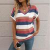 Women Cross Border Fashion T Shirt European American Striped V Neck Bat Sleeve New Spring Summer Collection