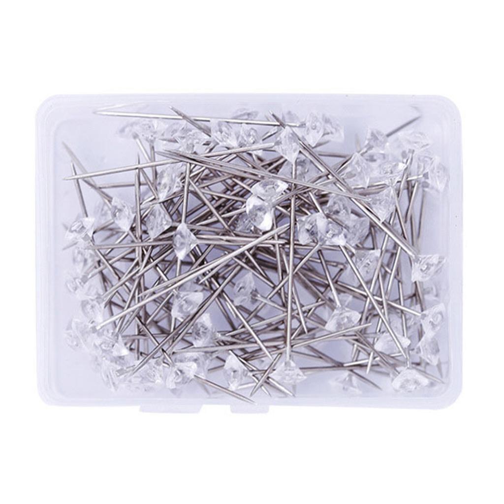 50/100Pieces Diamond Head Pushpin Transparent Map Pin for Cork Board Sewing Pins for Fabric Clothing DIY Sewing Crafts