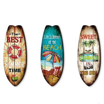 Ornements Muraux Planche de Surf en Bois Thème Océanique Style Hawaïen Panneau Suspendu Planche de Surf Plage Décor Planche de Surf Océan Rétro Amusant