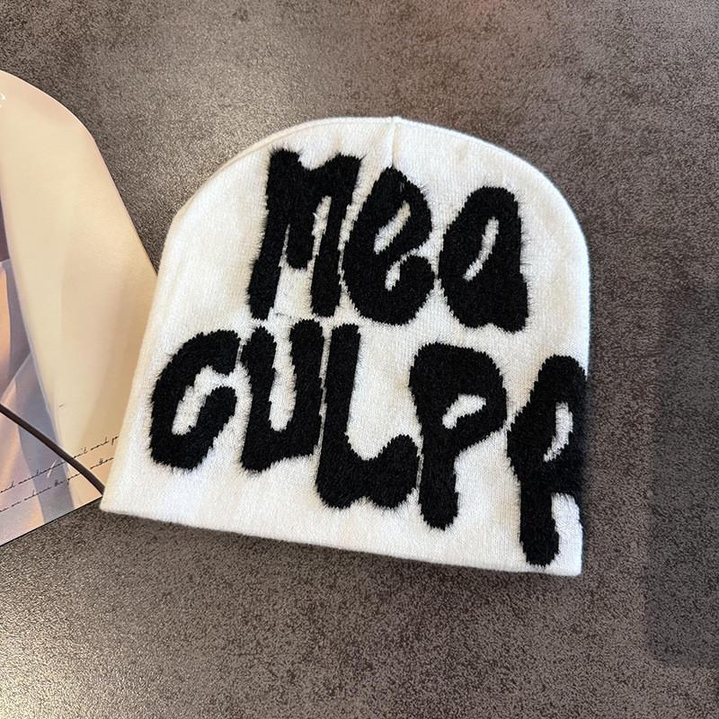 Street Letter Style Pattern Neutral Plush Casual Knitted Hat For Fall And Winter