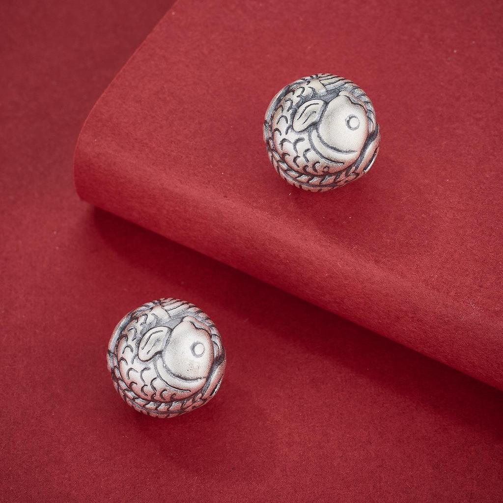 Pure Sterling Silver Double Koi Fish Bead Charm for DIY Bracelets