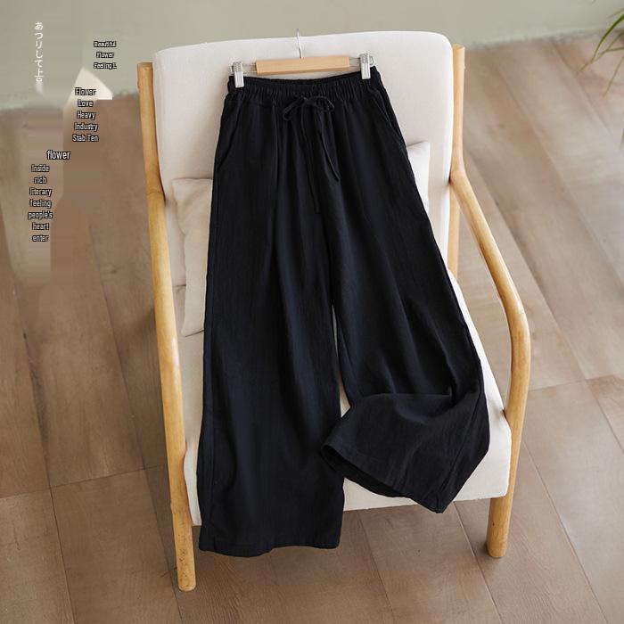 Southeast Asia Plus Size Casual Retro Cotton Linen High Waist Wide Leg Pants