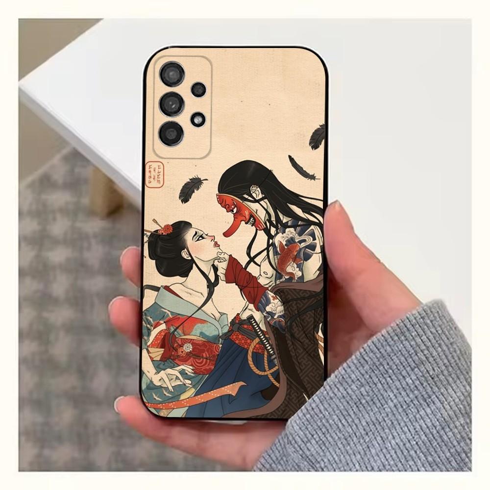 Japanese Geisha W-Woman Phone Case For Samsung S25,S24,S23,S22,S20,S21,S10,Ultra,Plus,Lite,FE,Soft Silicone Black Cover