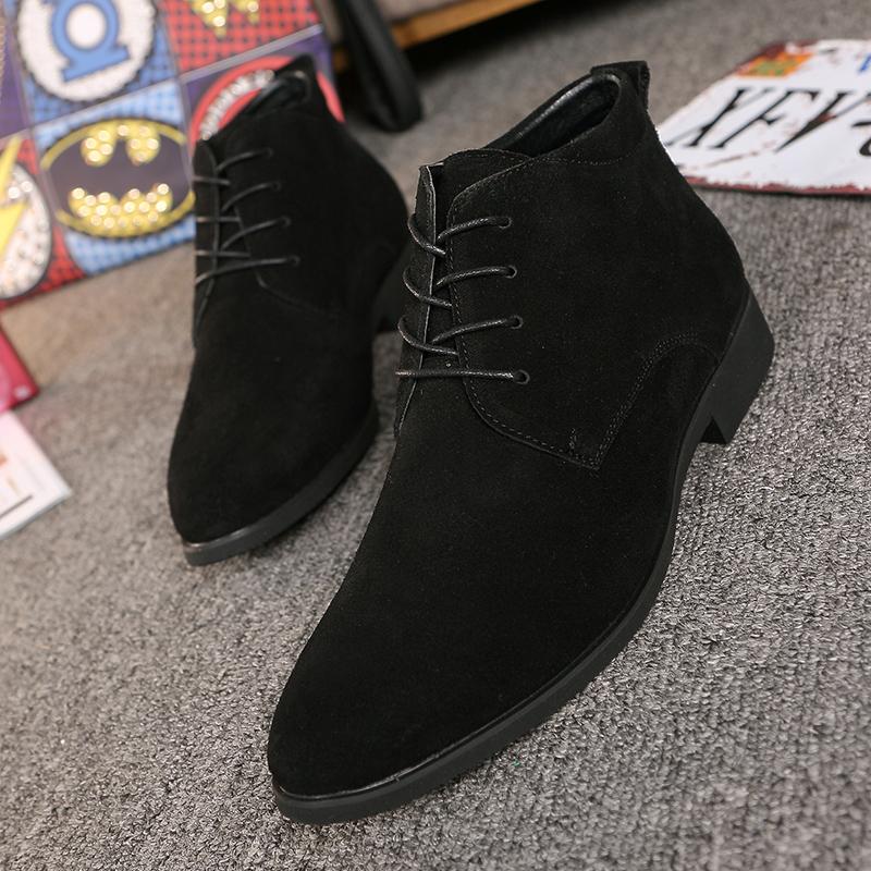 2024 Spring  Ankle Boots Men Korean Version High Top British Lace Up Suede Comfortable Short Boots Casual High Top Leather Shoes