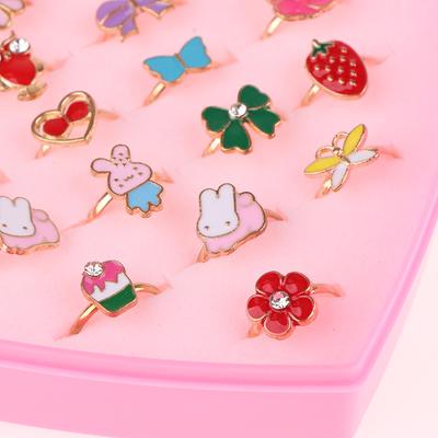 36Pcs Children Rings With Box Adjustable Rings Set Little Girls Cute Colorful Rings Dress Up Kids Gifts Jewelry Toy Finger Rings