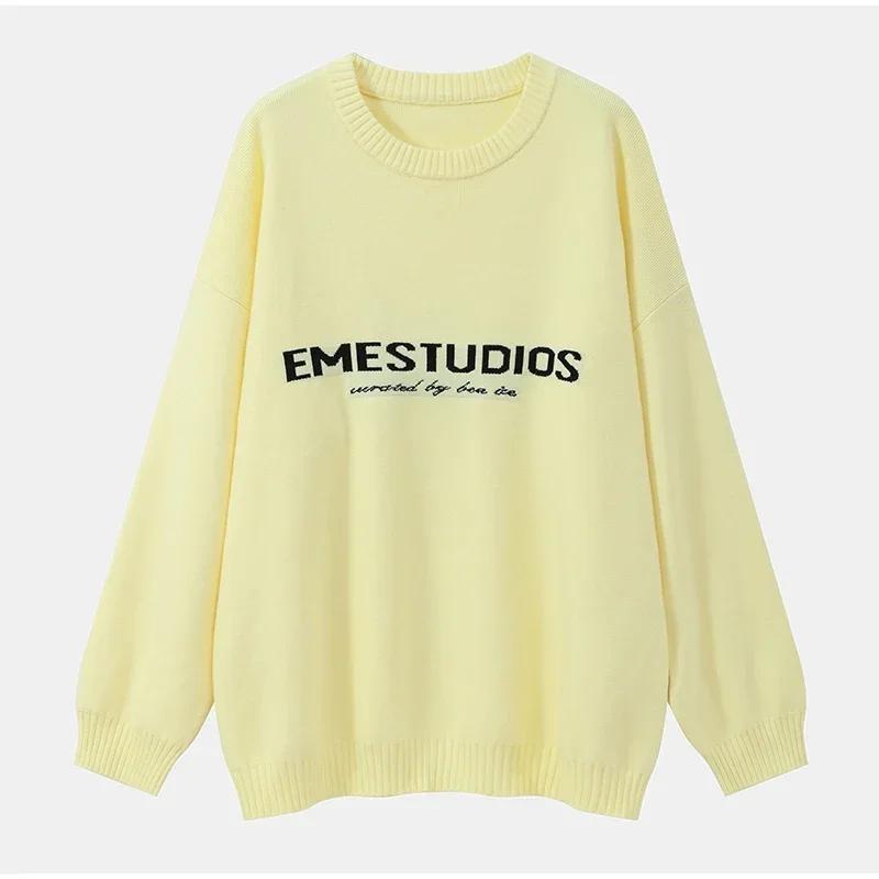 VAYLA Yellow Knitted Letter Sweater Women Elegant Round Neck Long Sleeve Short Pullover Casual Lady New Street Sweaters