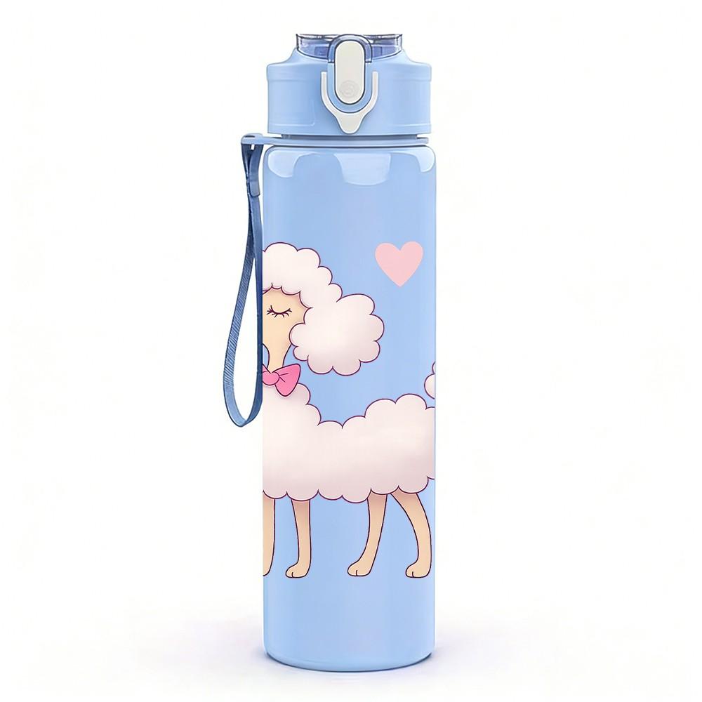 1PC Pink Heart Poodle Dog Portrait 750ml Color Plastic Sports Water Bottle Leakproof Flip Straw Lid Suitable for Sports Office Home Use