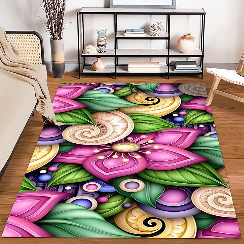 Abstract Floral and Leaf Design Non-slip Rug Suitable for Living Room and Bedroom Sofas