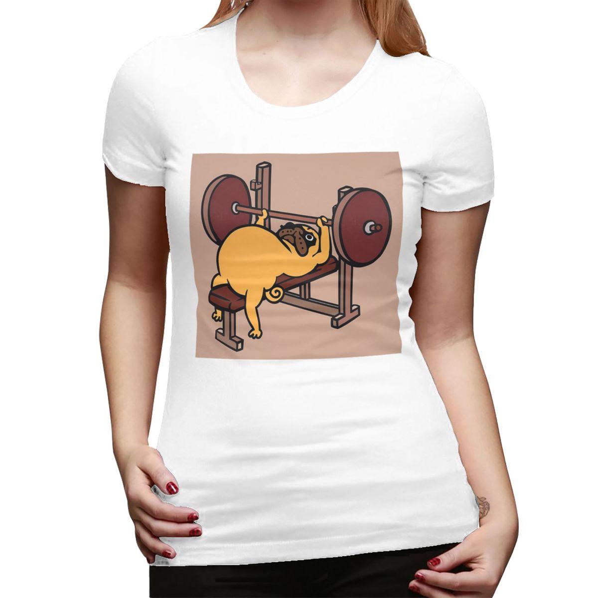 

Pug Bench Press TShirt for Women Round Neck Streetwear T Shirts Womens Tees Short Summer Clothes Tops S
