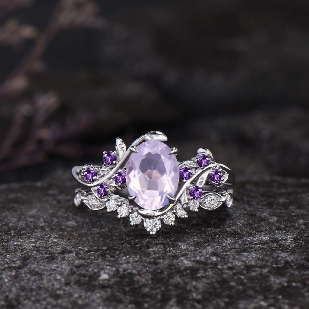 Luxuriöser Damenring mit Amethyst-Einlage, Europäischer und Amerikanischer Verlobungsring, Partnerring, Zirkonia-Diamantring