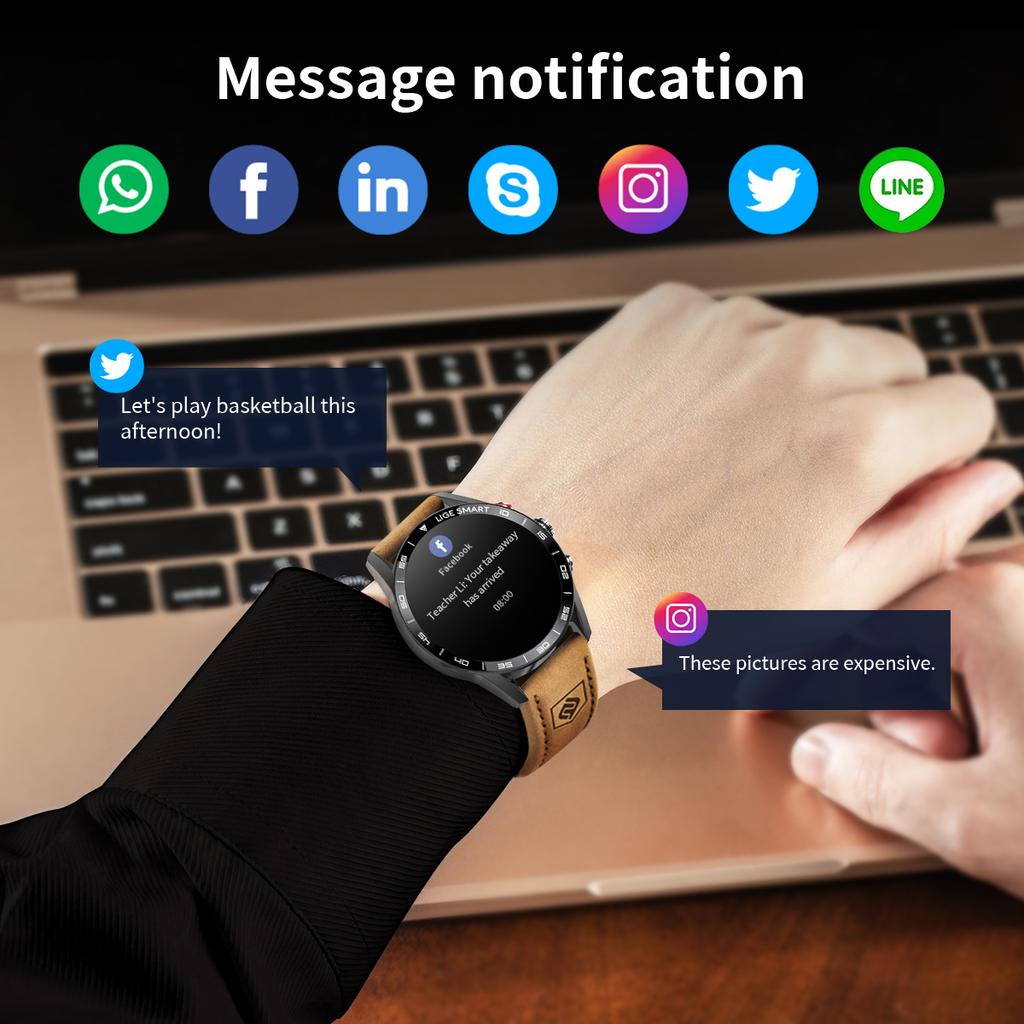 LIGE Biznesowy Smartwatch Męski Połączenia Bluetooth Monitor Zdrowia Wodoodporny IP67 Tracker Fitness Inteligentna Opaska Zegarek Smartwatch 2024 2
