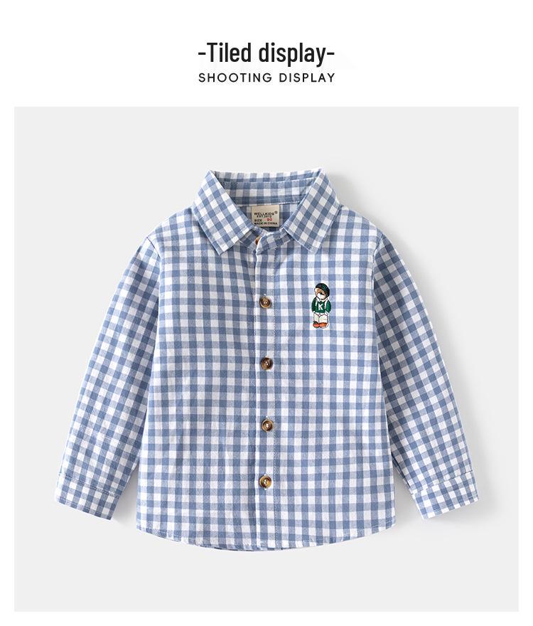 2024 Boys' Cartoon Embroidered Long Sleeve Lapel Shirt