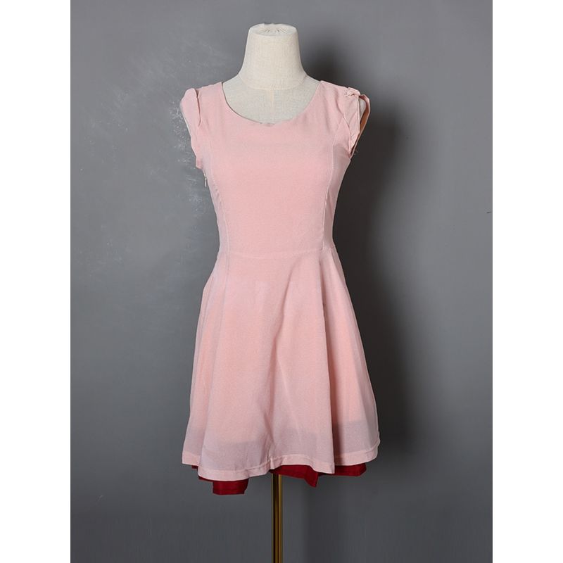 

Dress Women s Fashion Summer New round Neck Pullover Cinched Slimming Short Sleeves Mid Length Long Length Dress Fashion 2024 Powder M