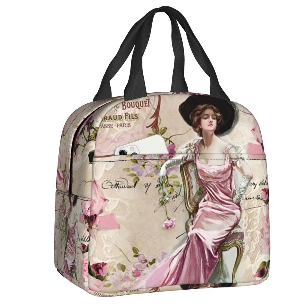 Custom Victorian Moon Cherub Insulated Lunch Bag for Women Leakproof Thermal Cooler Lunch Tote Kids School Children