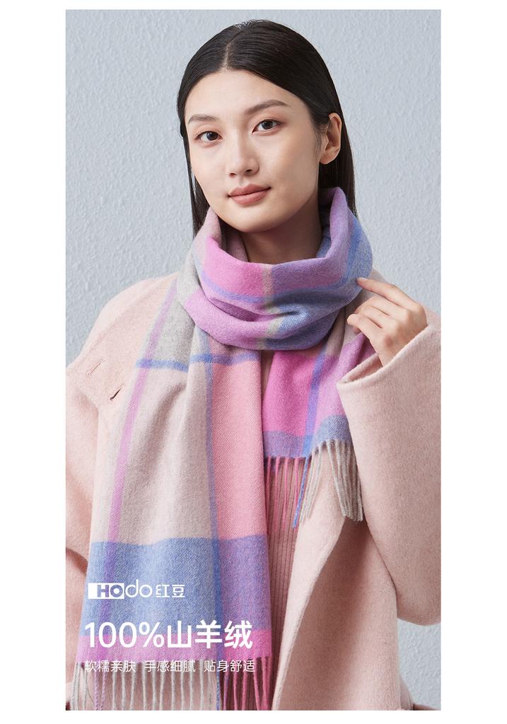 Red Bean Pure Cashmere Scarf Women's Autumn and Winter Warm and Cold Proof Scarf, Men's and Women's Universal Checkered Scarf