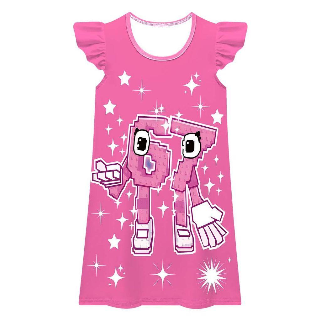 82883 Kids Girls Steal a Brainrot 67 Print Short Sleeves Dress