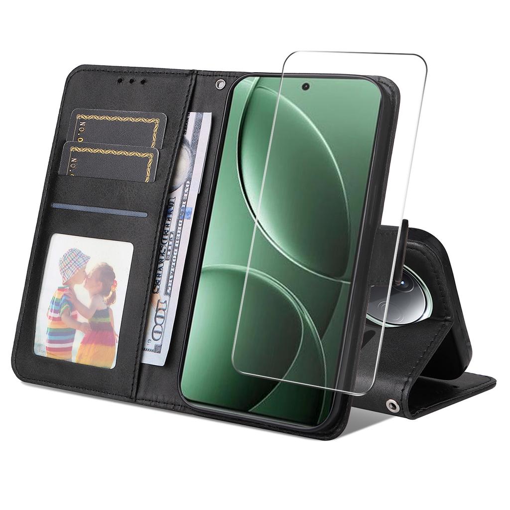 For Xiaomi Poco F7 Pro 5G/Redmi K80 5G PU Leather Wallet Case Phone Stand Cover with Tempered Glass