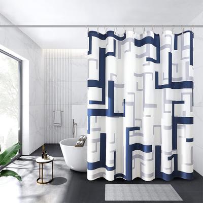 Modern Geometric Shower Curtain Blue Waterproof Polyester Bathroom Shower Curtain Texture Bathroom Curtain Set With Hook Machine Washable