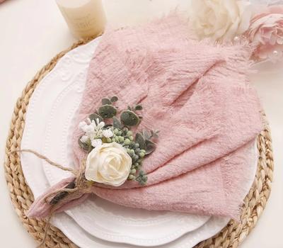 12PCS Fringe Cotton Cloth Napkins 30*30cm Rustic Gauze Dinner Napkins for Wedding Bride Shower Party Dining Table Decoration