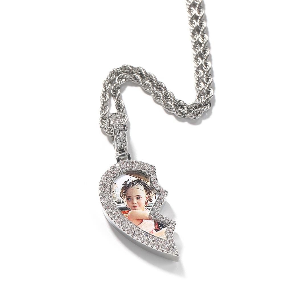 Magnet Broken Heart Custom Picture Pendant 2 Piece Magnetic Necklace with Photo Memorial Necklace