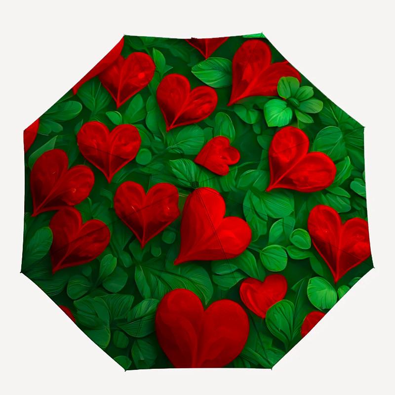 

1pc Heart Print Automatic Open/Close Umbrella, Compact Travel Umbrella, 8-Rib Sturdy Frame - Ideal Gift for Friends yy251118103