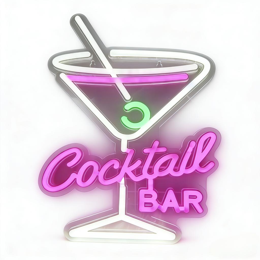Vintage Neon Cocktail Bar Sign - Retro City Skyline Metal Art with Colorful Glow, Perfect for Home Pub & Cafe Decor