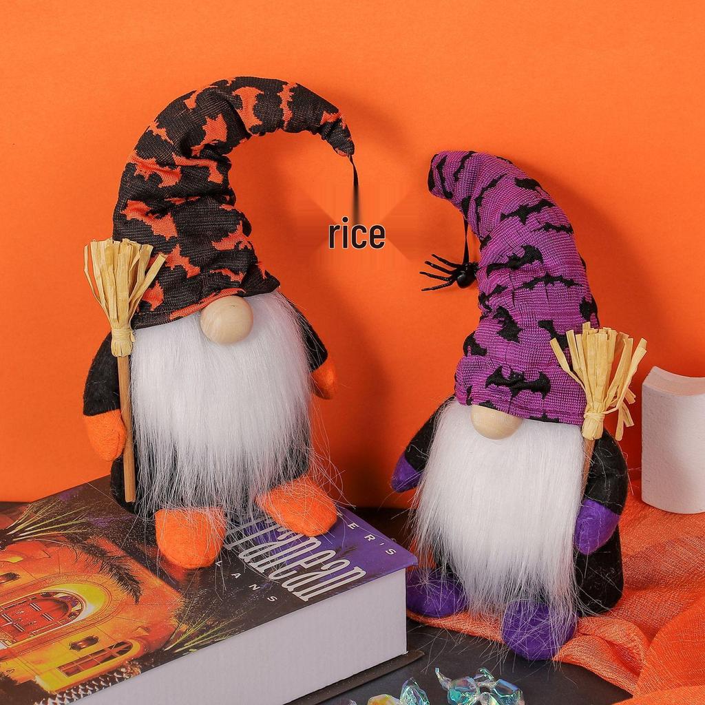 Faceless Halloween Gnome Figurines: Spooky Ornaments with Spiders & Bats