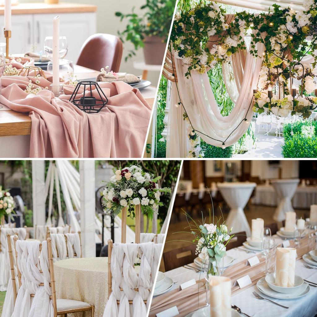 Uxcell Chiffon Table Runner 3M 72 X 305 Cm Rustic Gauze Tablecloth Sheer Wedding Table Runner for Wedding Bridal Party Table Decoration Light Peach