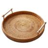 Handmade Wicker Serving Tray Rattan Fruit Platter Heat Insulation Pad Rustic Farmhouse Decor Round With Handles 28*3CM Basket