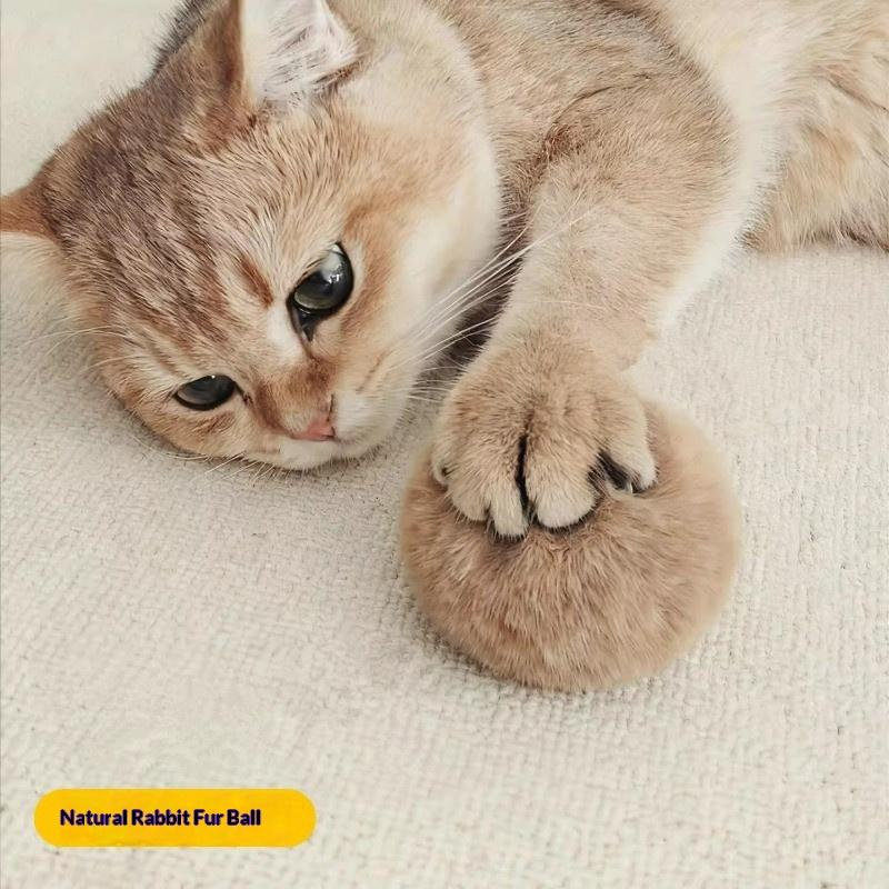 Rabbit Fur Ball Interactive Cat Toy Pet Product Containing Catnip Toy Ball Chasing Plush Toy Ball Cat Accessories 8Cm