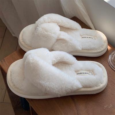 Fashionable and Simple Cross-lined Cotton Slippers, Women's Casual Home Indoor Warm Plush Shoes