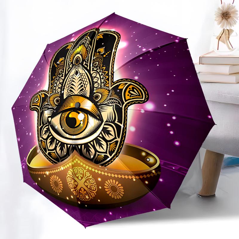 1PC Turkish Devil's Eye Folding Umbrella Auto-Open Design 8 Iron Ribs Plastic Handle Foldable Sunshade Perfect Christmas Gifts