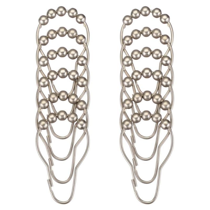 12pcs Durable Stainless Steel Shower Curtain Hooks with Rust Prevention and Five Rolling Beads