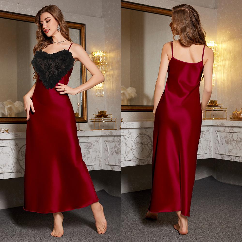

Женская новая роскошная коллекция Midnight Lace Love Heart Halter Long Night Gown Sexy Wind Sleepwear S бордовый