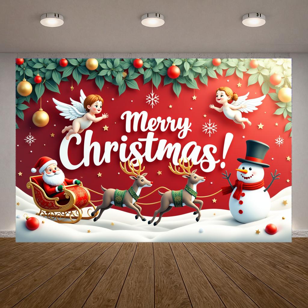 Christmas Celebration Cheerful Theme Party Backdrop Seasonal Decoration Angels Event Banner For Holiday Celebration Family