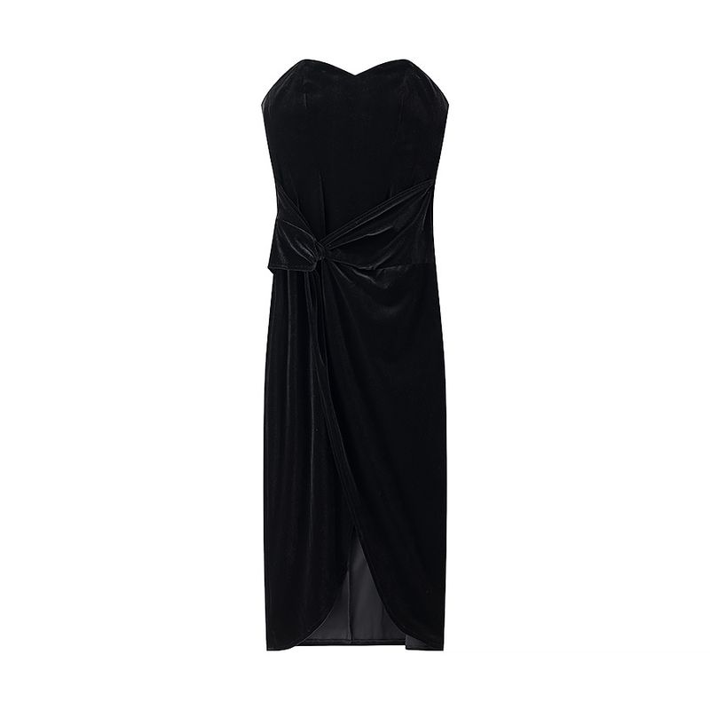 

Zbza Spring New Arrival Women s Clothing Fashion Style French Fashion Design Tube Top Shoelace Party Dress Black L